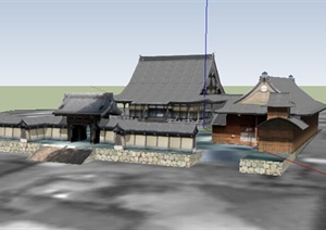 日式风格古典住宅带庭院建筑设计SU(草图大师)模型