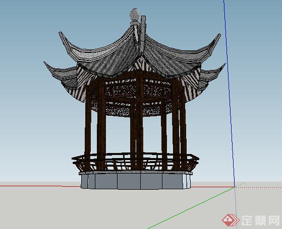 古典中式风格八角亭景观设计SU模型(1)