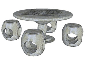某园林景观石桌石凳组合SU(草图大师)模型