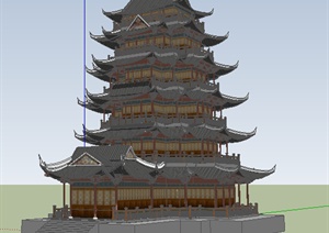 某古典中式风格塔楼设计SU(草图大师)模型