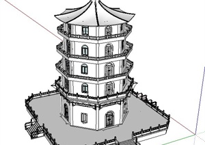 某中式风格五层塔楼SU(草图大师)模型