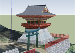 某日式风格山地古建筑设计SU(草图大师)模型