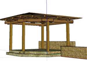 现代风格木结构廊架景观设计SU(草图大师)模型