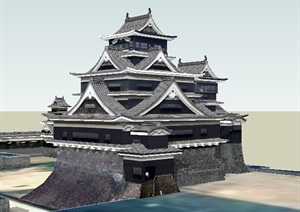 日式风格旅游地古建筑设计SU(草图大师)模型