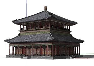 古典中式多层茶楼建筑设计SU(草图大师)模型