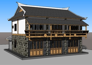 古典中式风格苗寨住宅建筑设计SU(草图大师)模型