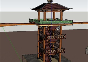 某园林古建楼台设计SU(草图大师)模型