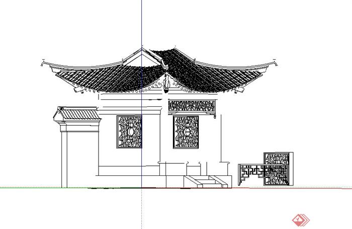 古典中式风格景墙月洞方亭设计SU模型(1)