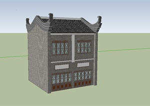 某2层古建民居设计SU(草图大师)模型素材