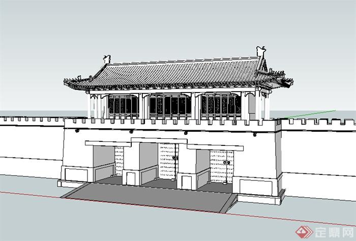 某中式城门建筑设计SU模型(1)