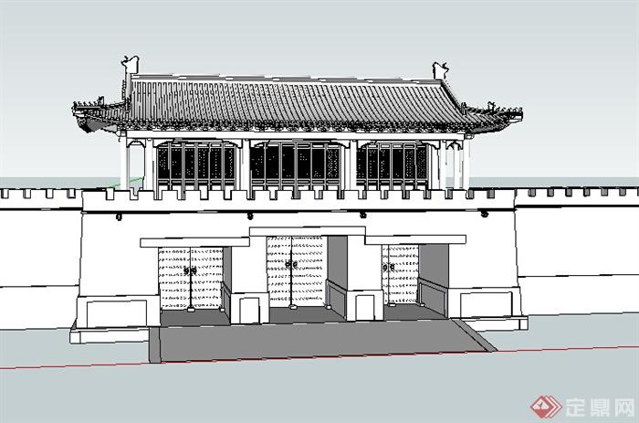 某中式城门建筑设计SU模型(2)