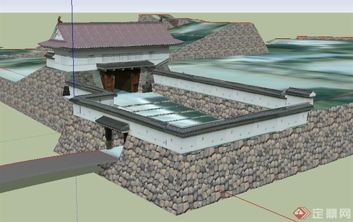 日式风格单层古建筑设计SU模型(1)