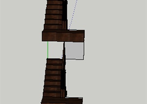 古典中式风格古建筑楼梯栏杆设计SU(草图大师)模型