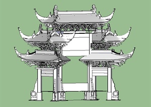 古典中式风格无贴图牌坊设计SU(草图大师)模型