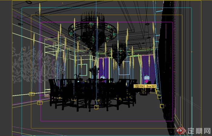 现代风格餐饮包间带大吊顶灯饰室内装饰设计3DMAX模型(1)