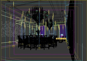 现代风格餐饮包间带大吊顶灯饰室内装饰设计3DMAX模型