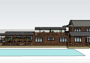 某中式酒楼餐饮建筑设计SU(草图大师)模型