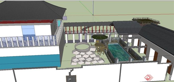 某新中式居住别墅庭院设计SU模型(1)