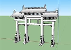 某地中式牌坊设计SU(草图大师)模型素材