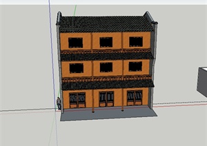 某多层中式居住楼设计SU(草图大师)模型素材