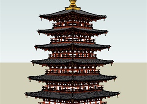 某古典中式风格七层古塔设计SU(草图大师)模型