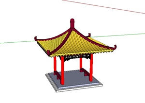 某中式四角凉亭设计SU(草图大师)模型