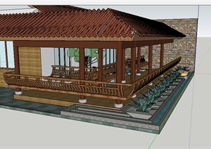 某新中式庭院环境设计SU(草图大师)模型
