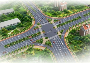 园林景观某路段道路绿化鸟瞰设计效果图（PSD格式）