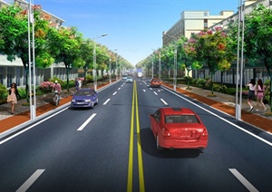 某城市小道道路绿化设计效果图PSD格式