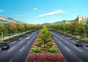 某道路绿化设计PSD景观效果图