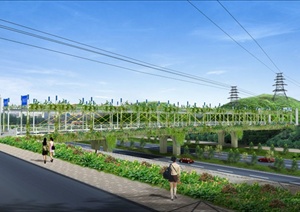 现代某高架桥道路绿化景观设计效果PSD图