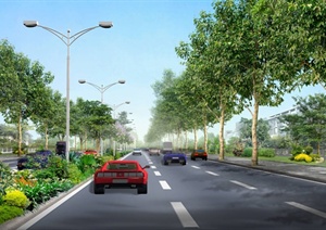 某现代风格道路绿化景观设计PSD效果图