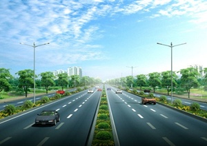 城市道路绿化设计PSD景观效果图