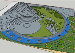 某园林广场景观设计SU(草图大师)模型素材