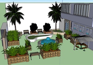 某个小型庭院花园设计SU(草图大师)模型参考