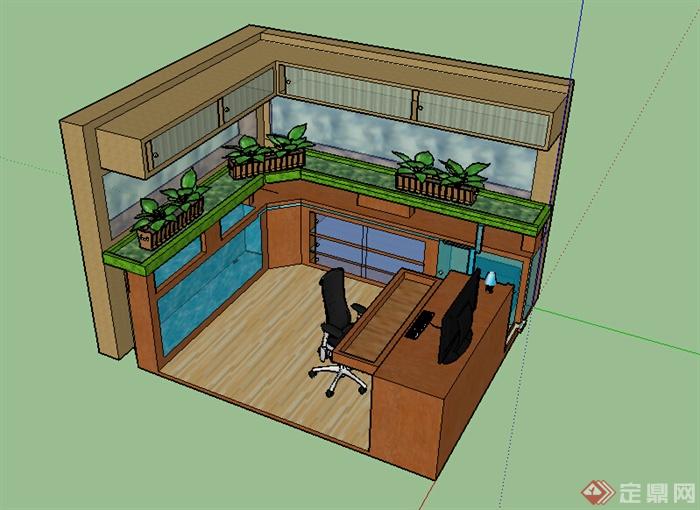 某小型办公空间设计SU模型素材
