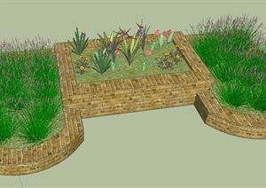 某园林景观砖砌组合花池SU(草图大师)模型