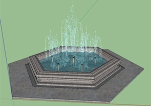 某园林景观六边形喷泉水景SU(草图大师)模型
