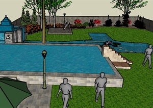 某水景庭院花园设计SU(草图大师)模型素材