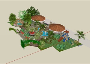 某豪华庭院花园设计SU(草图大师)模型素材