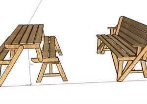 某个木质长条坐凳SU(草图大师)模型素材