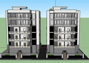 2栋居住建筑楼设计SU(草图大师)模型素材