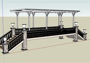 某欧式风格带花架景观桥设计SU(草图大师)模型