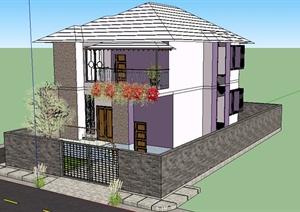 某现代风格两层住宅别墅建筑设计SU(草图大师)模型