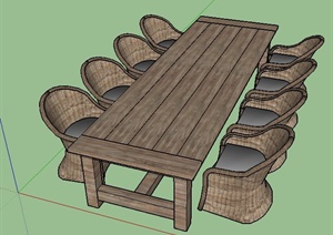 某藤编椅子与木桌组合SU(草图大师)模型