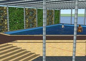某室外游泳池设计SU(草图大师)模型素材