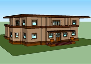某欧式2层小别墅设计SU(草图大师)模型素材