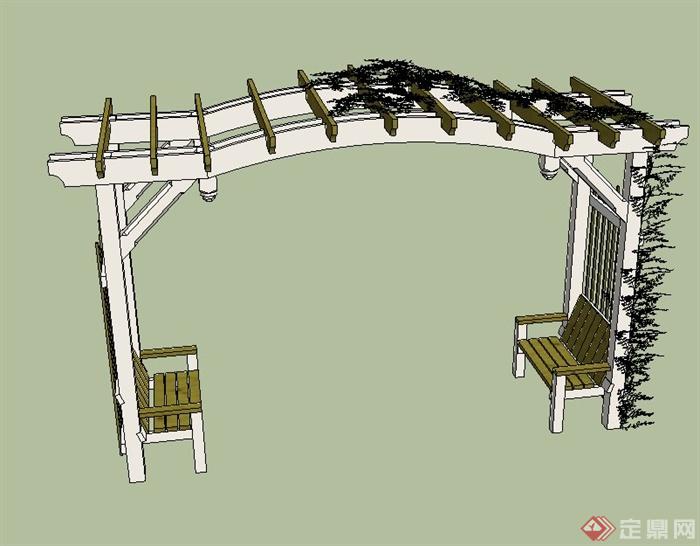 某带座椅拱门花架景观设计SU模型(1)