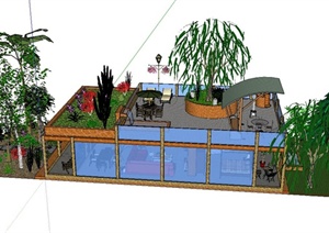 某带屋顶花园单层住宅建筑设计SU(草图大师)模型