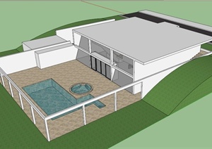 某现代两层住宅建筑庭院景观设计SU(草图大师)模型
